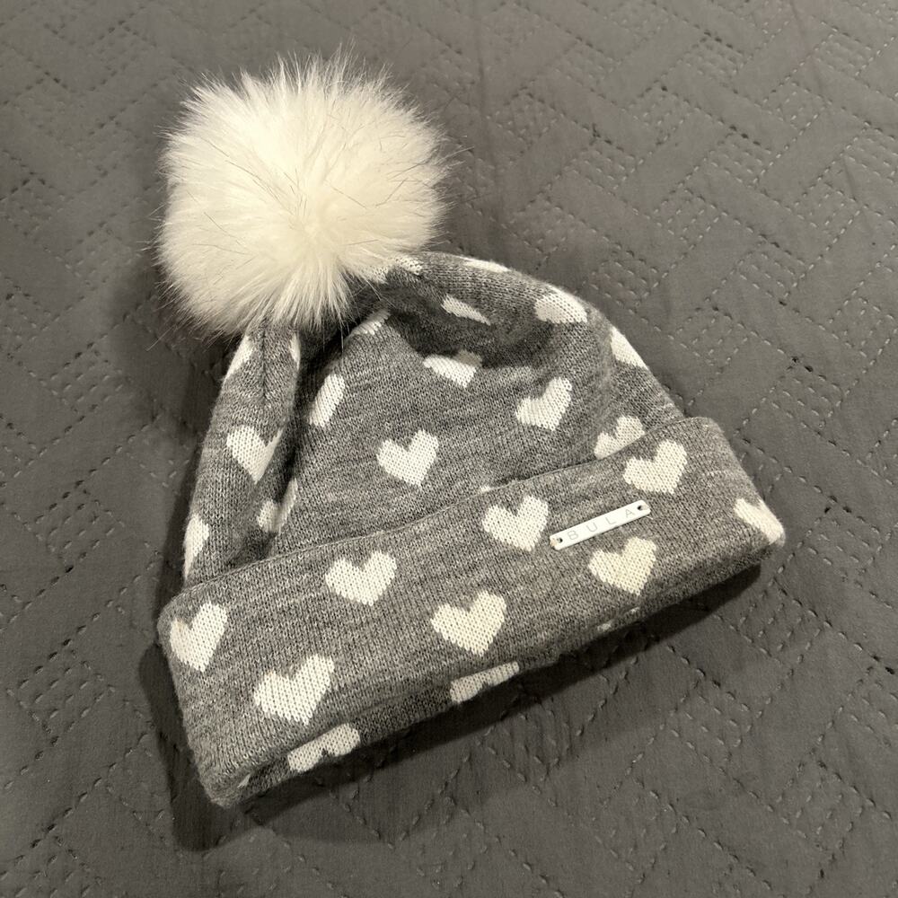 Bula Gray and White with Pom-Pom Acrylic Knit Beanie Style Winter Hat Kids